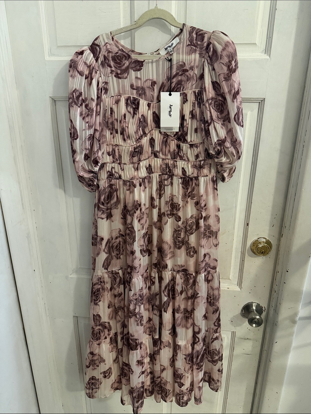 Jacqui The Label Anthropologie Cream and Mauve Floral Pleated Maxi Dress- Small